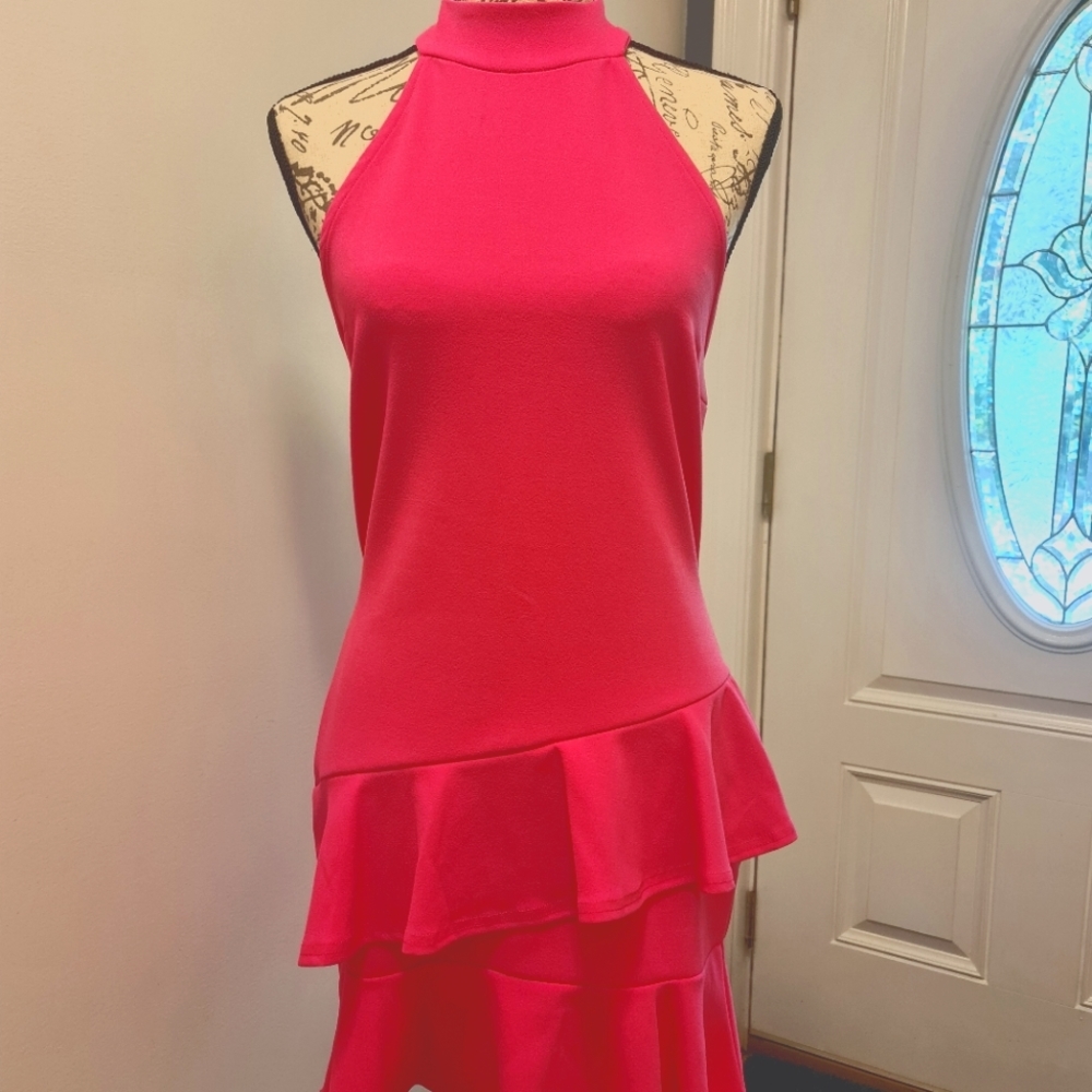 BooHoo Hot Pink Stretch Halter Mini Dress NWTs Sz 10
